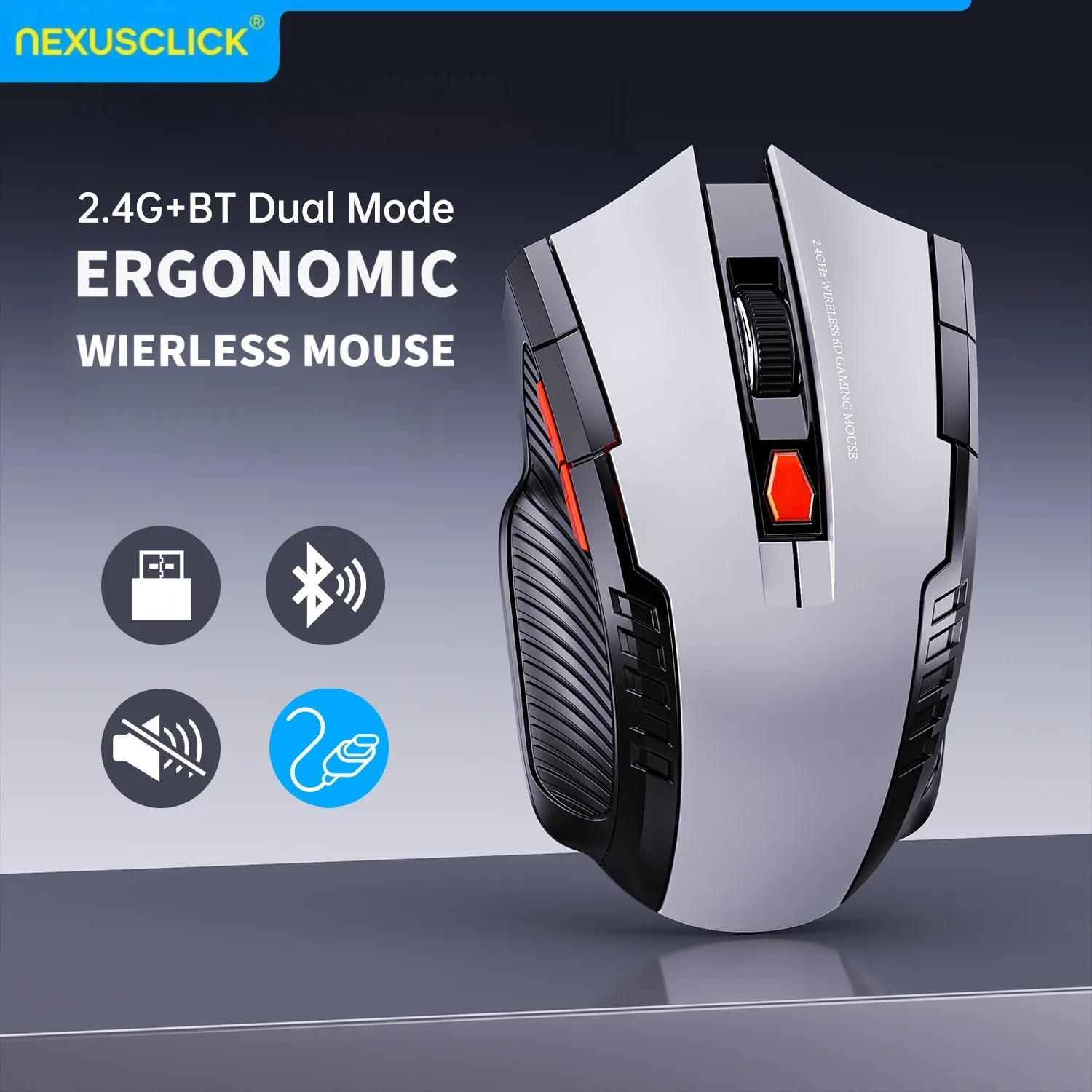 NexusClick Wireless Optoelectronic Mouse, 1600 DPI 6 Silent Clicks New Game & Craft Gift Mice in Stock USB Receiver for Office G