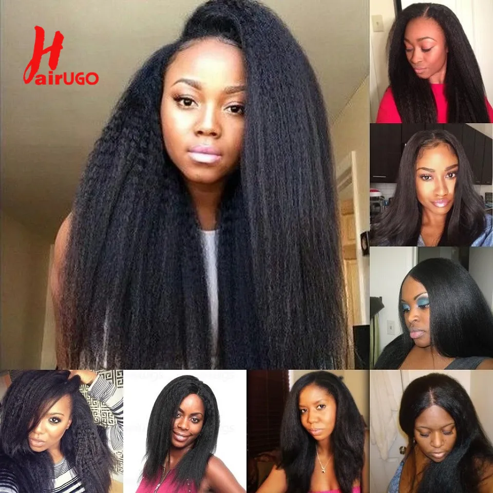 HairUGo 13*1 T Part Kinky Straight Human Hair Wigs Remy Lace Part Wigs For Women Human Hair 250% High Density Lace Closure Wigs