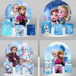 Frozen Princess Circle Round Backdrop Cover Anna and Elsa Background Table Banner Plinth Cover for Kids Birthday Party Decor