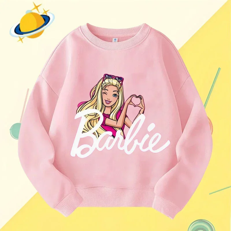 Barbie children\'s crew-neck hoodie Disney print Autumn Winter long-sleeved sweatshirt Boy Girl Kawaii Birthday gift Numbers 1-10