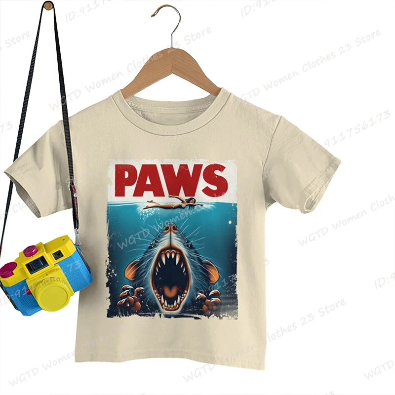 

Футболки с забавным пародией и принтом Paws Rat, летние детские повседневные футболки с короткими рукавами, детская забавная футболка с мышкой для мальчиков и девочек, футболки с юмором