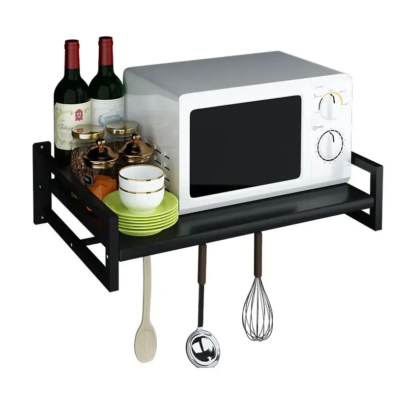 

Настенная стойка для организации микроволновой печи из нержавеющей стали, металлические крючки для держателя лопаточки, полка для хранения бутылок с специй, кухня