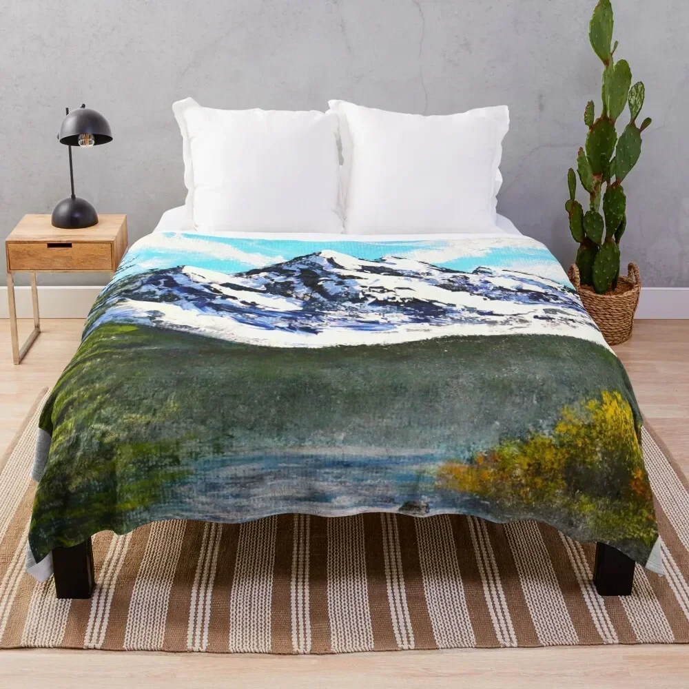 Mountain Landscape inspired by Bob Ross Art Throw Blanket Soft Plush Plaid Soft Big Thins christmas gifts Blankets