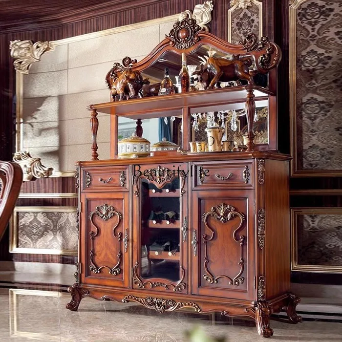 

European country living room dining side cabinet solid wood integrated wall storage retro cupboard