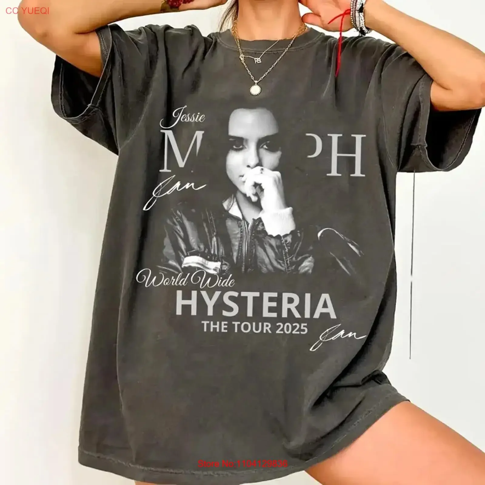 Vtg Jessie Murph Hysteria The Tour 2025 charcoal color shirt KV39586 vintage Washed Casual Top For Everyday Wear Comfortable