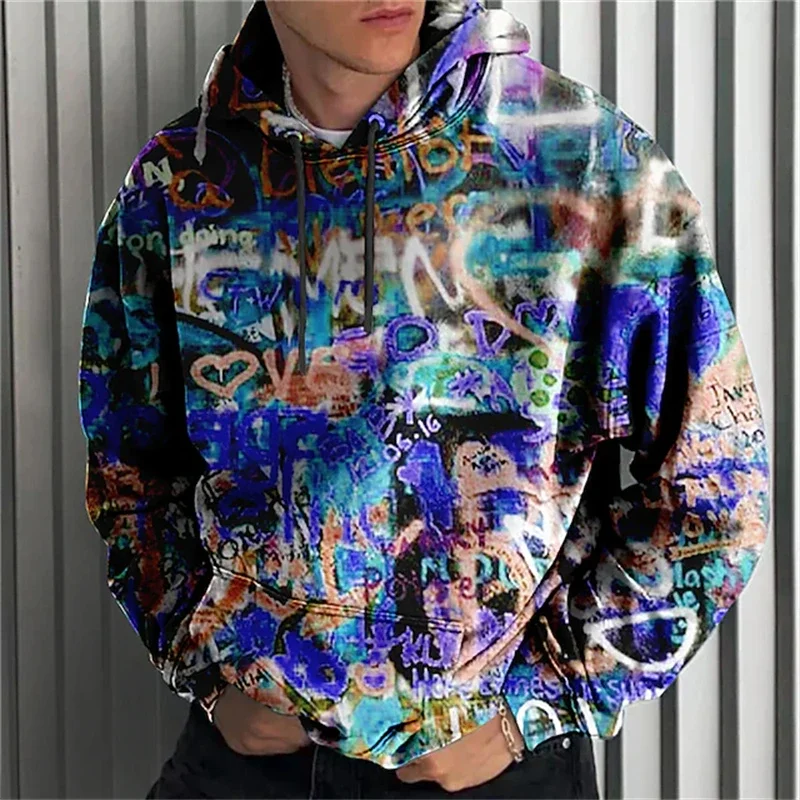 Autumn Winter men's Hooded Long Sleeve Sportswear Fashion Harajuku Street Graffiti Printed men's Hoodie Oversize Y2k Clothing