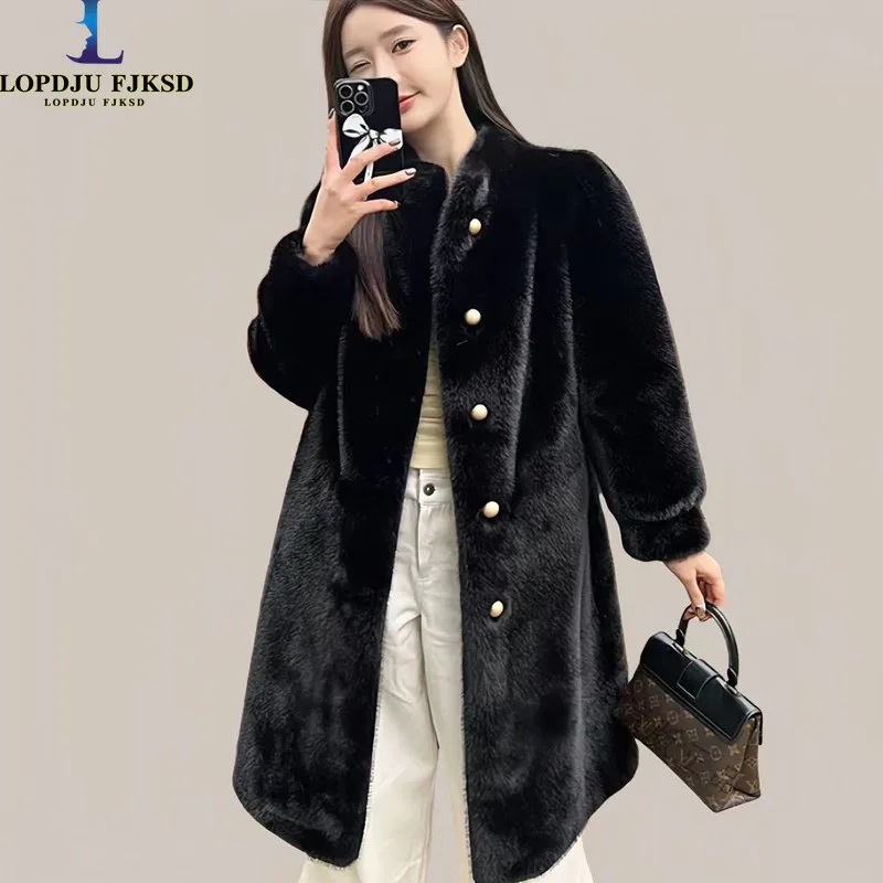 

Long Faux Fur Coat for Women, Turn-down Collar, Loose Thicken Warm Teddy Jacket, High Quality Female Clothes, Winter, New, 2024