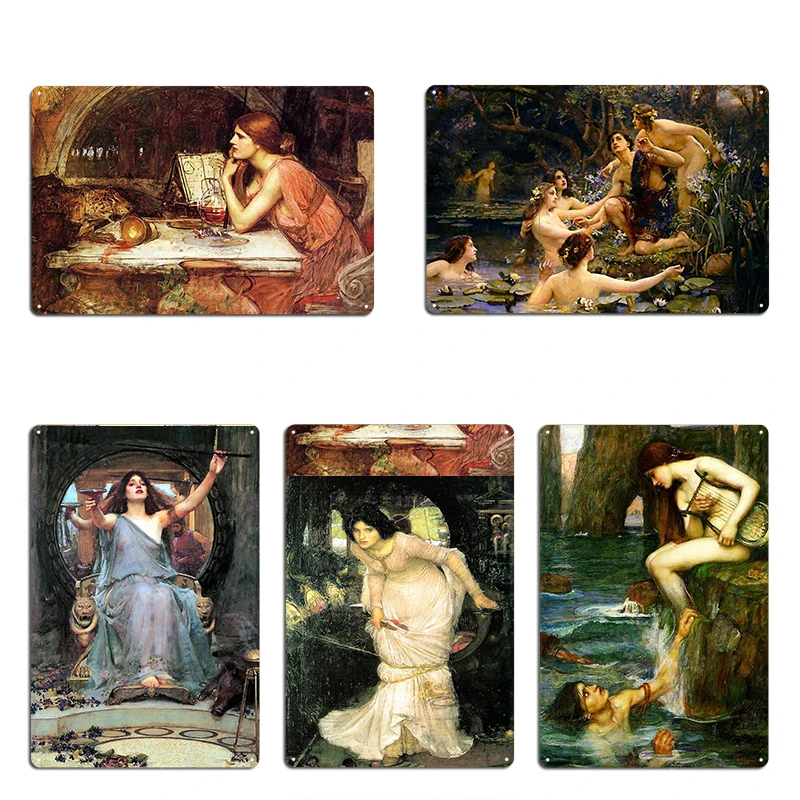 Hylas And The Nymphs Waterhouse Water Nymphs Henrietta Rae Flora and the Zephyrs Metal Pub Design Wall Decor Tin Sign Poster