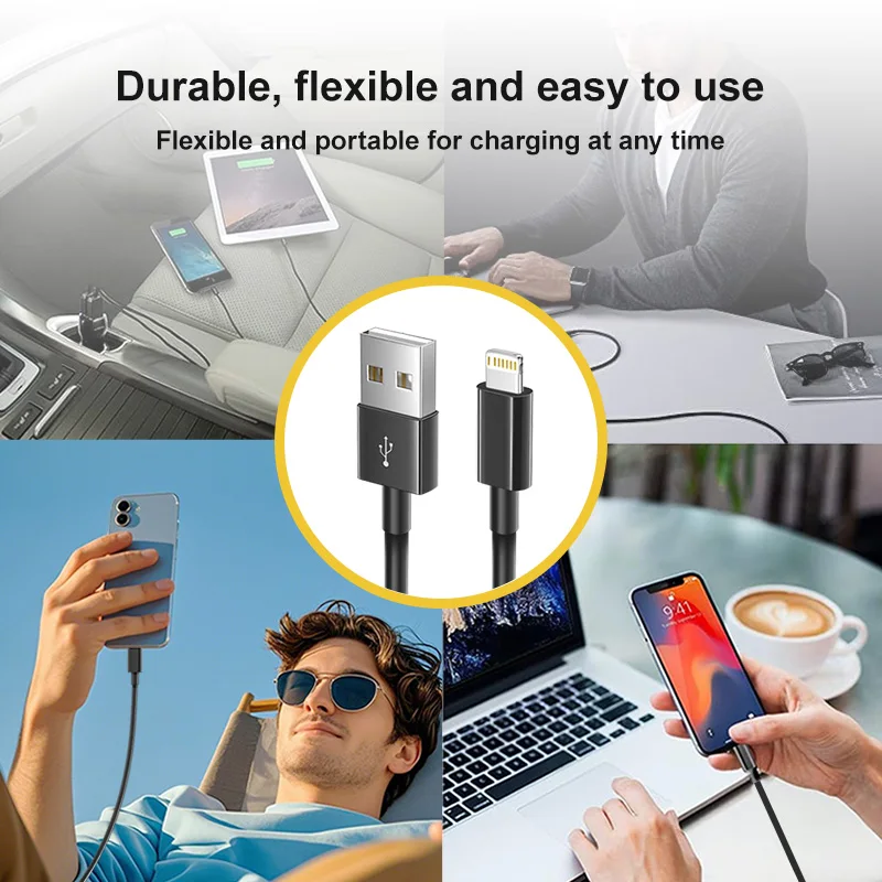 كابل شحن آمن معتمد 2.4A MFi لهاتف Iphone 14 Plus 13 Pro Max 12 11 XR XS USB إلى Lightning Fast Charger Data Line 2M