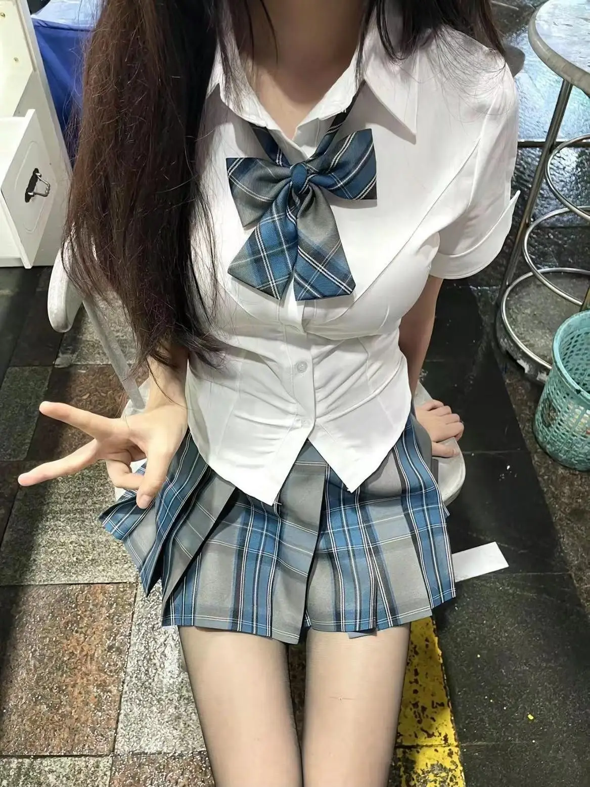 Conjunto F de Verão com Csa de Manga Curta e Saia Psada Estilo orme Escolar com Cintura Marcada Pure Desire ...