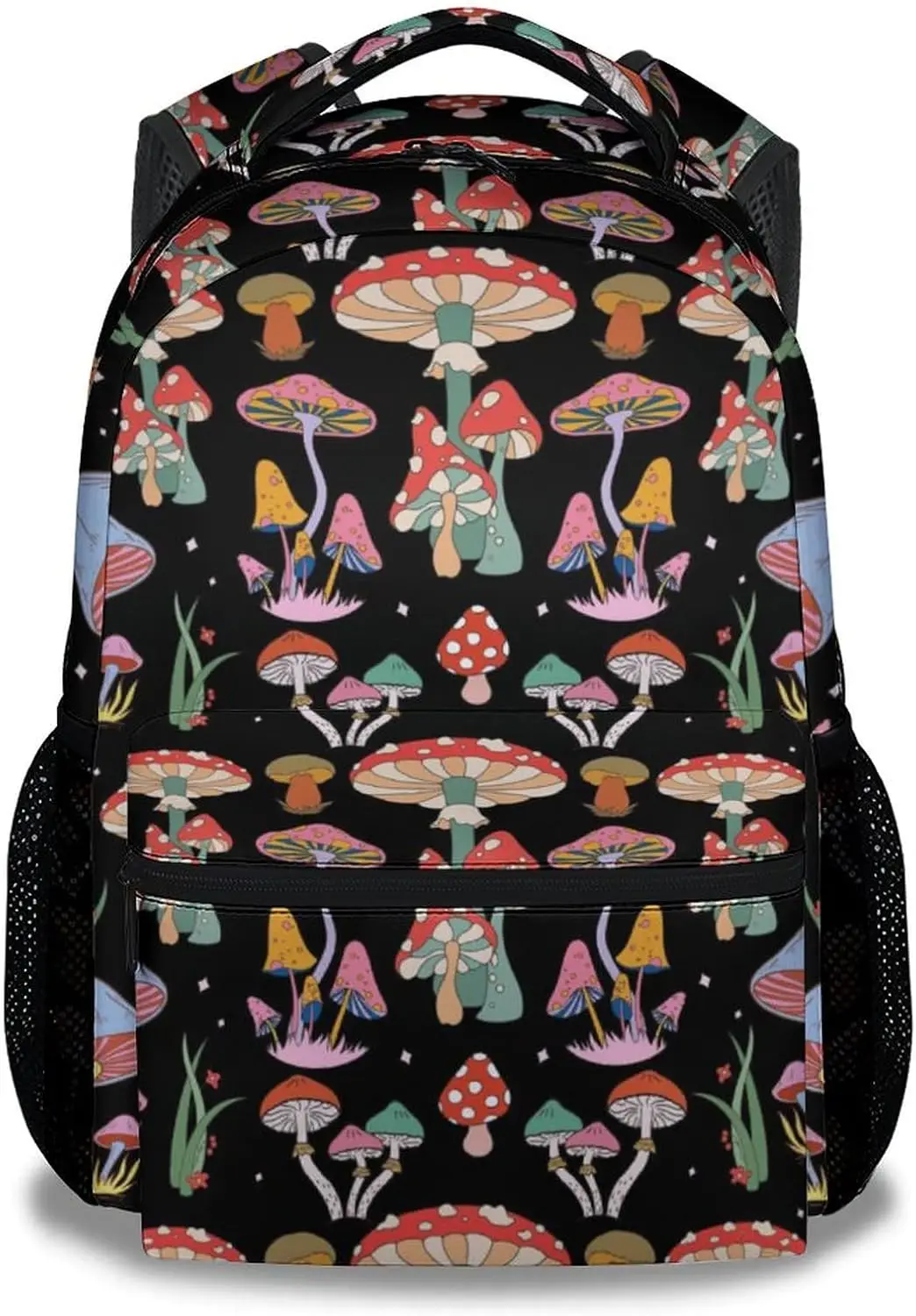 

Personalized Mushroom School Backpack for Boys Girls - 16 Inch Black Backpacks Durable Fashion Bookbag for Travel