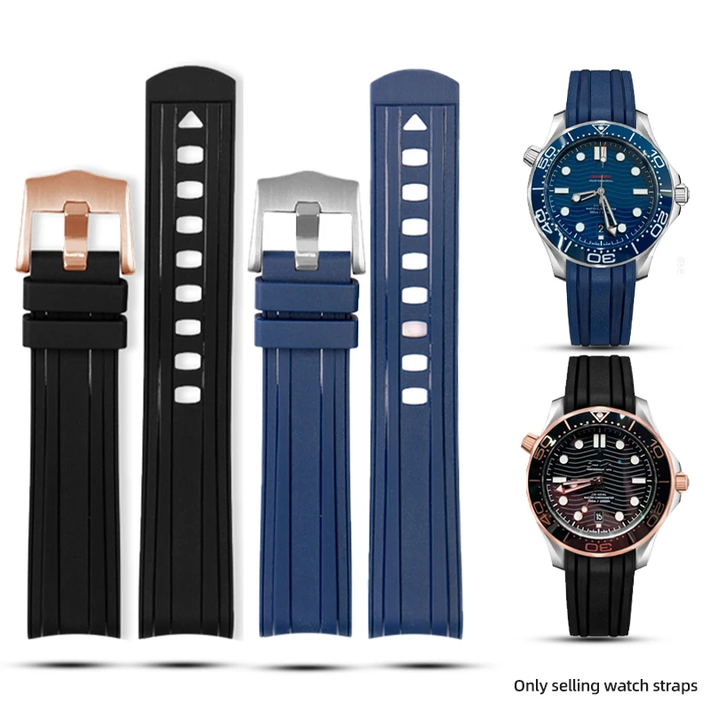 Curved End Rubber silicone watchband For Omega New Seamaster 300 universe 007 Watch strap 20mm 22mm Men Replaceme bracelet blue
