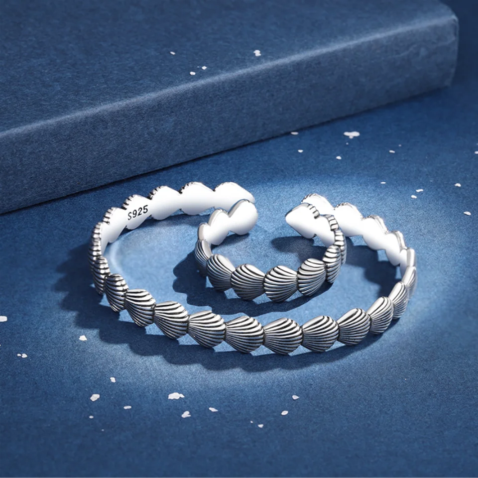 925 Silver Adjustable Couple Bangle Ring Set