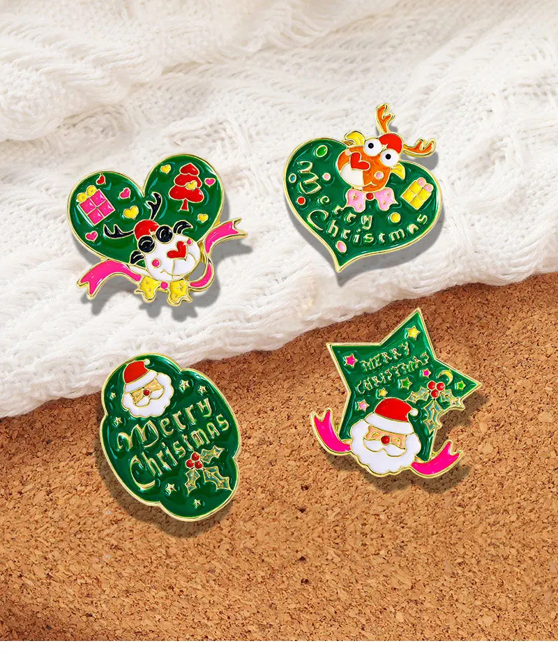 Cartoon Christmas brooch for men and women, cute elk elderly badges, cartoon pin decorations for Christmas