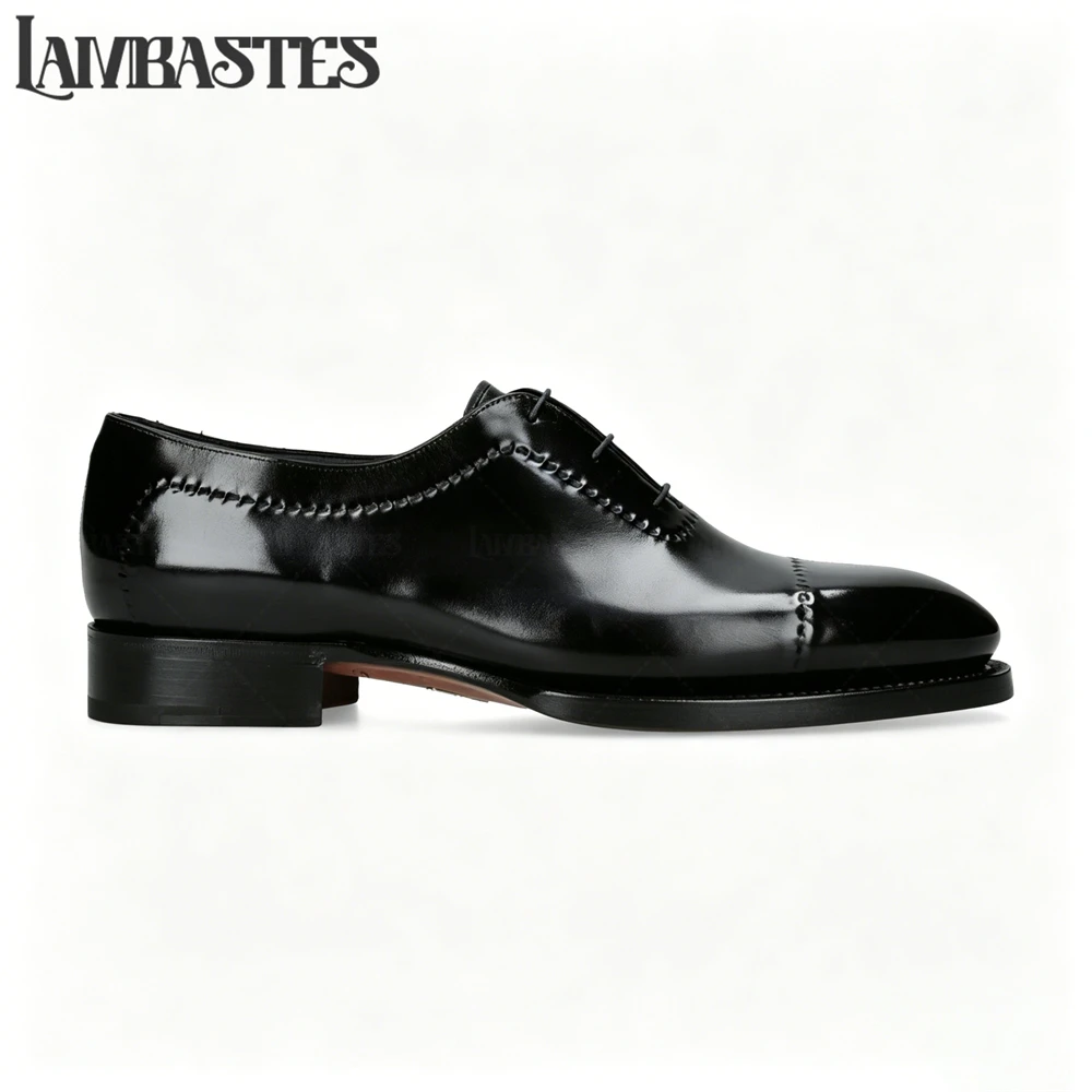 Stitched Oxford Shoes Lace up Polished Leather Dress Shoes with Hand Stitched Seamless Upper Black Blue Hand Painted Dress Shoes - view 4