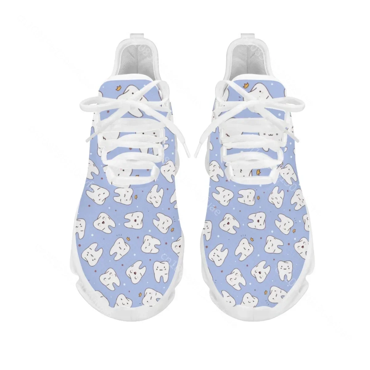 

Cute Teeth Dental Pattern Ladies Mesh Sneakers Lightweight Lace-up Flat Shoes Breathable Outdoor Tennis Zapatos 2023