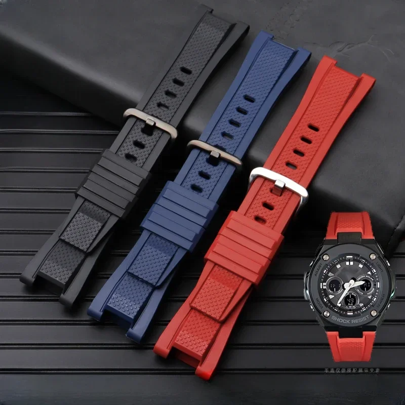 Silicone Anti-Allergy Watchband for Casio Heart of Steel GST-W300/B100/410/S110 Solid Stainless Steel Accessories