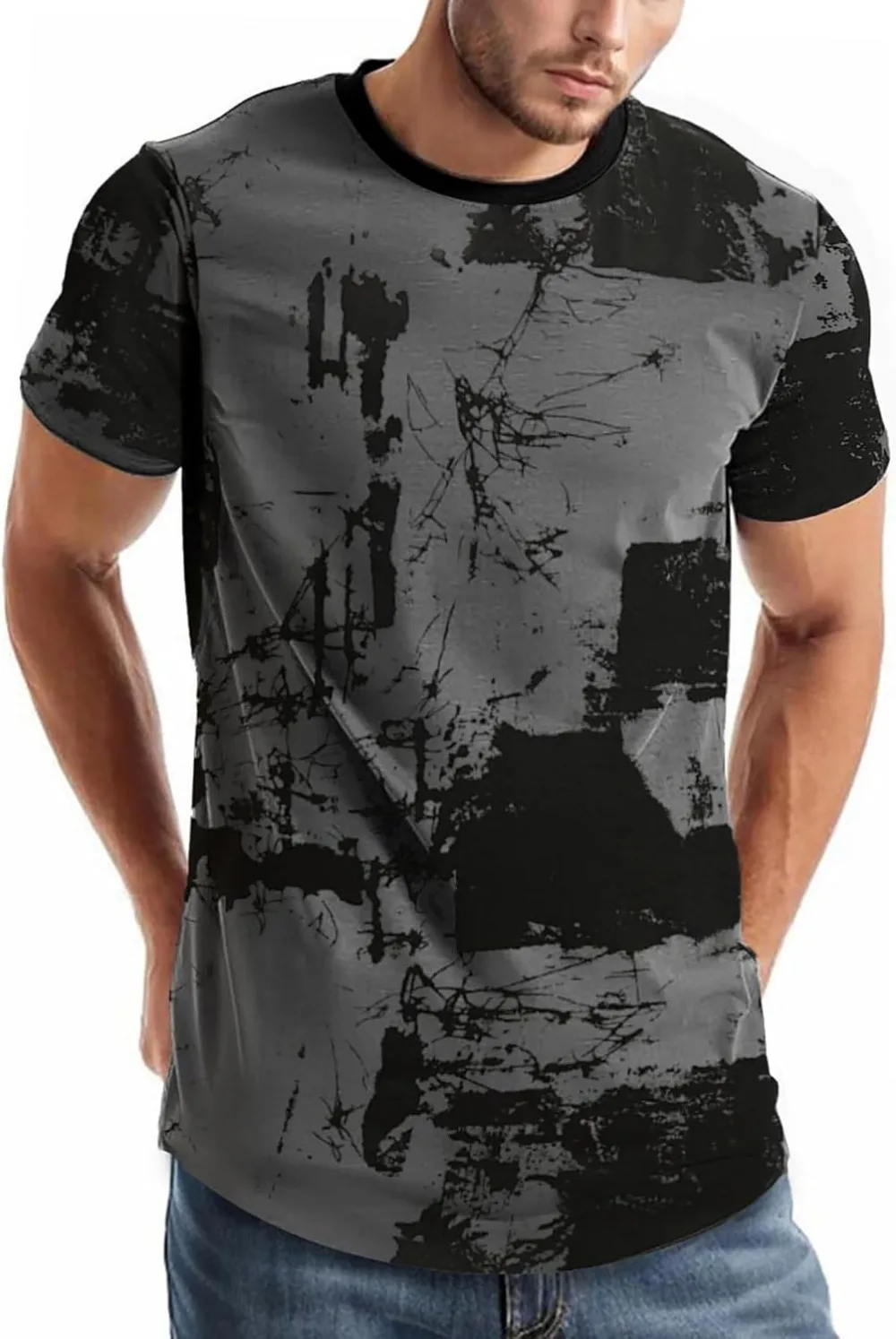 Retro Cracked Mottled Color Block 3D Printe Sports Breatha Schnelltrocknendes Herren-T-Shirt, lässige Street-Fashion, Eltern-Kind-Kleidung – Detail 7