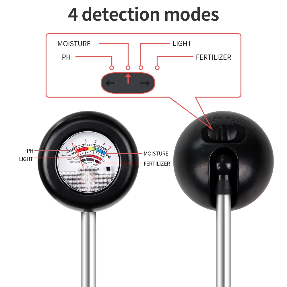 Wielofunkcyjny miernik gleby 4 w 1, obrotowy tester PH gleby, detektor wilgotności światła do sadzenia w ogrodzie doniczkowym