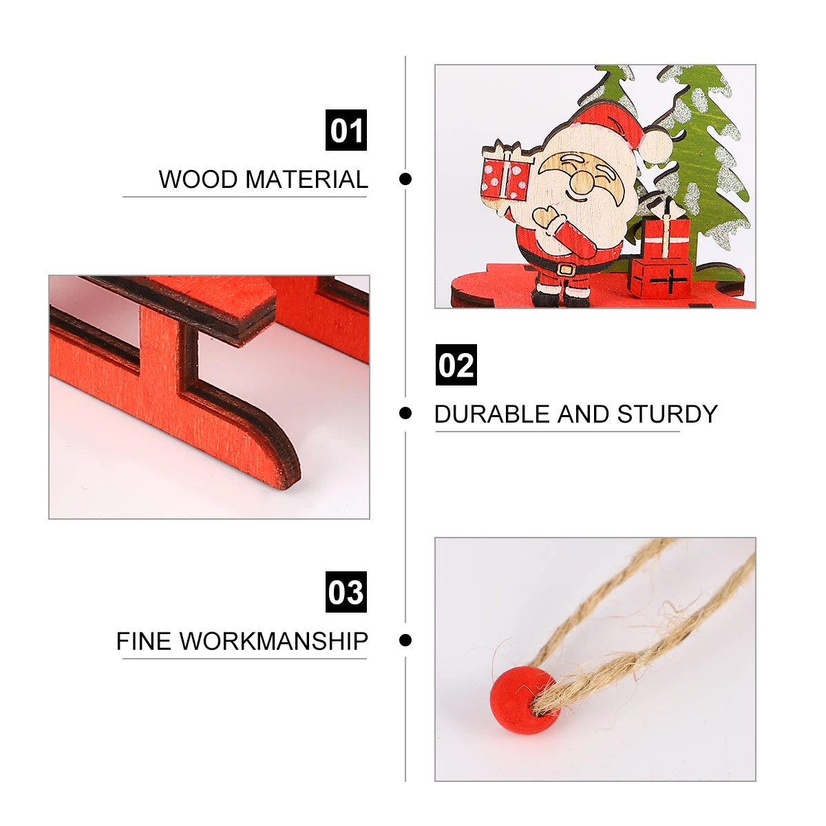 

2Pcs Wooden Sled Ornament Fine Handicraft Realistic Design Christmas Sleigh Decor for Holiday Party Home Office Desk Bedroom