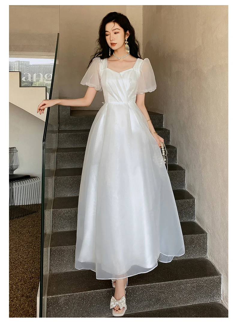 Petite Robe de Soirée Blanche pour Femme, Tenue de Mariage, Banquet