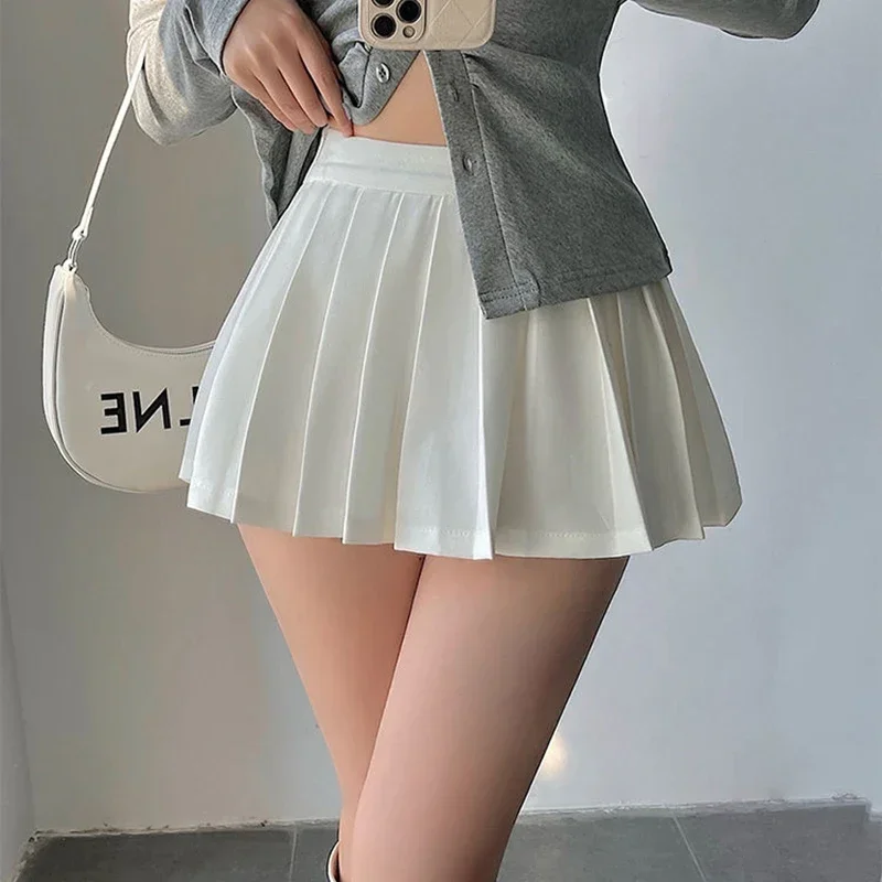 HELIAR Women Pleated Skirt with Shorts Sexy High Waist Irregular White Black A-line Gyaru Tennis extreme Mini Skirt School 2024