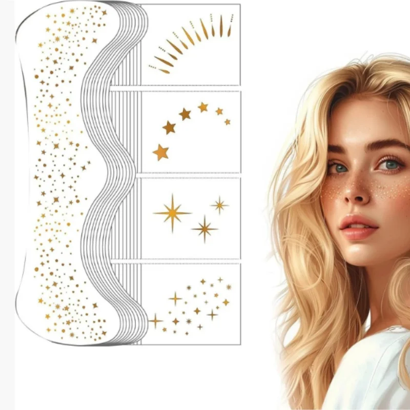 

10pcs Hot Stamping Freckles Makeup Patches Metallic Golden Silver Fake Freckles Temporary Tattoo Stickers For Women Face Makeup