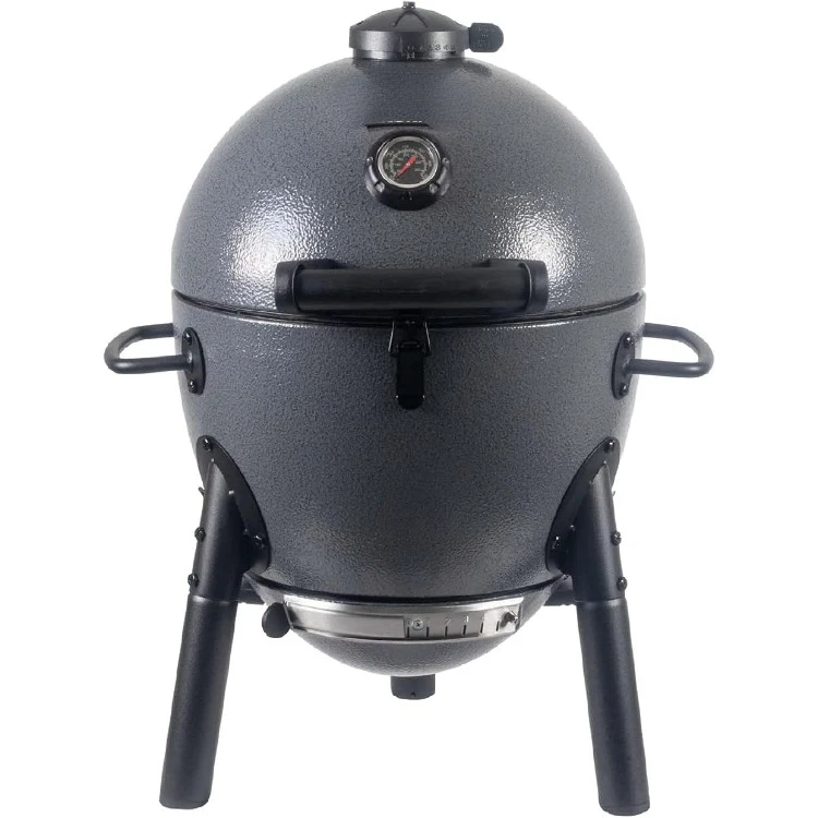 

Jr. Portable Kamado Charcoal Grill and Smoker with Cast Iron Grates and Locking Lid with 155 Cooking Square Inches in Ash