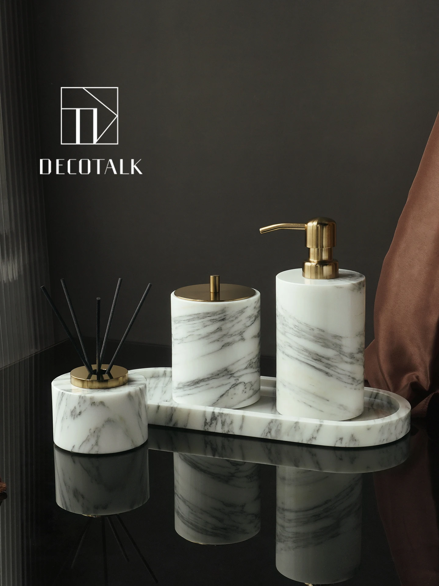 Natural Luxury Marble Bathroom Accessories Set DecoTalk Large Flower White Marble Bathroom Aromatherapy Tray Decorative Piece