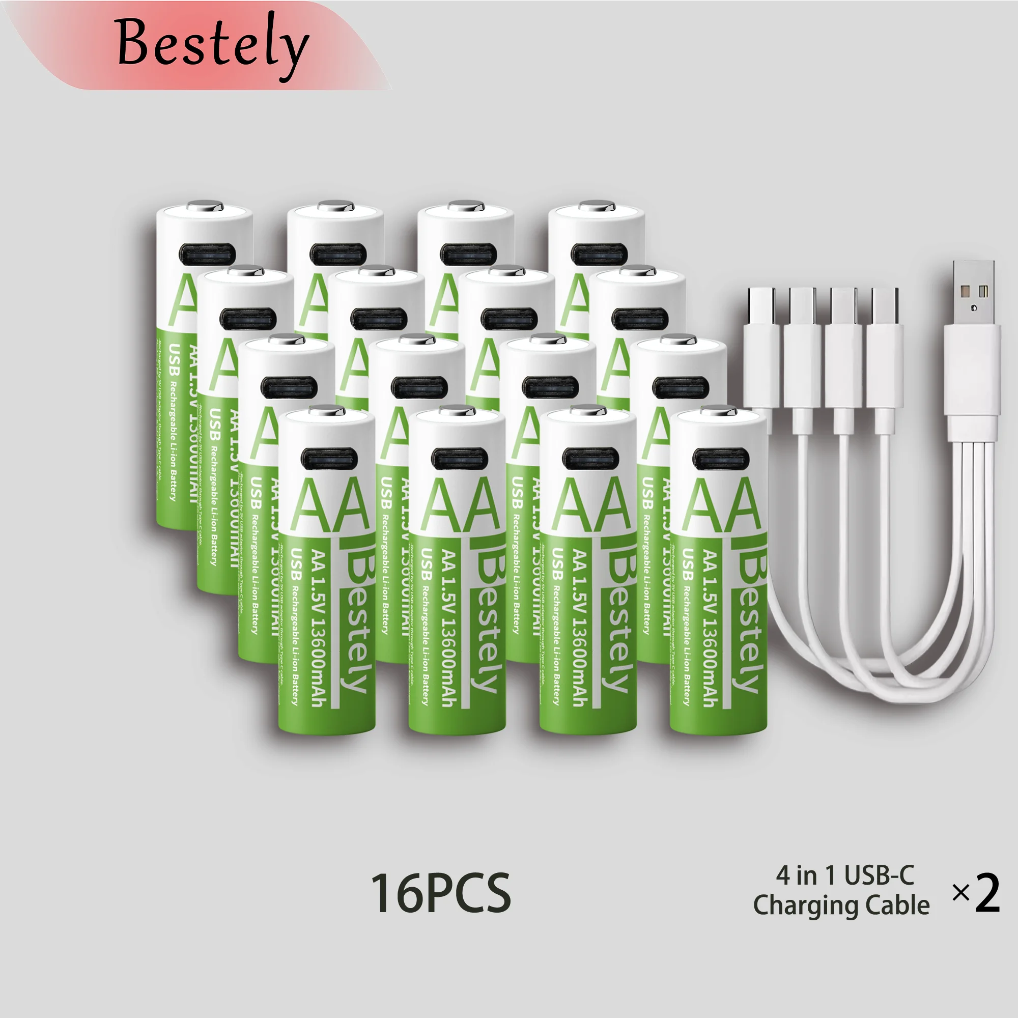 Beste 1,5 V AA 13600 mAh oplaadbare lithiumbatterij Langdurig snel opladen Li-ionbatterijen 2000 cycli met USB-C-kabels