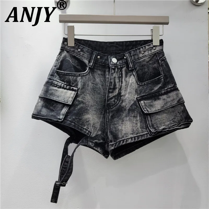 

ANJY Summer New Women Sexy Cargo Jeans Multi-pocket Slimming Versatile Vintage High Street Y2K Casual Stylish Denim Shorts A8886