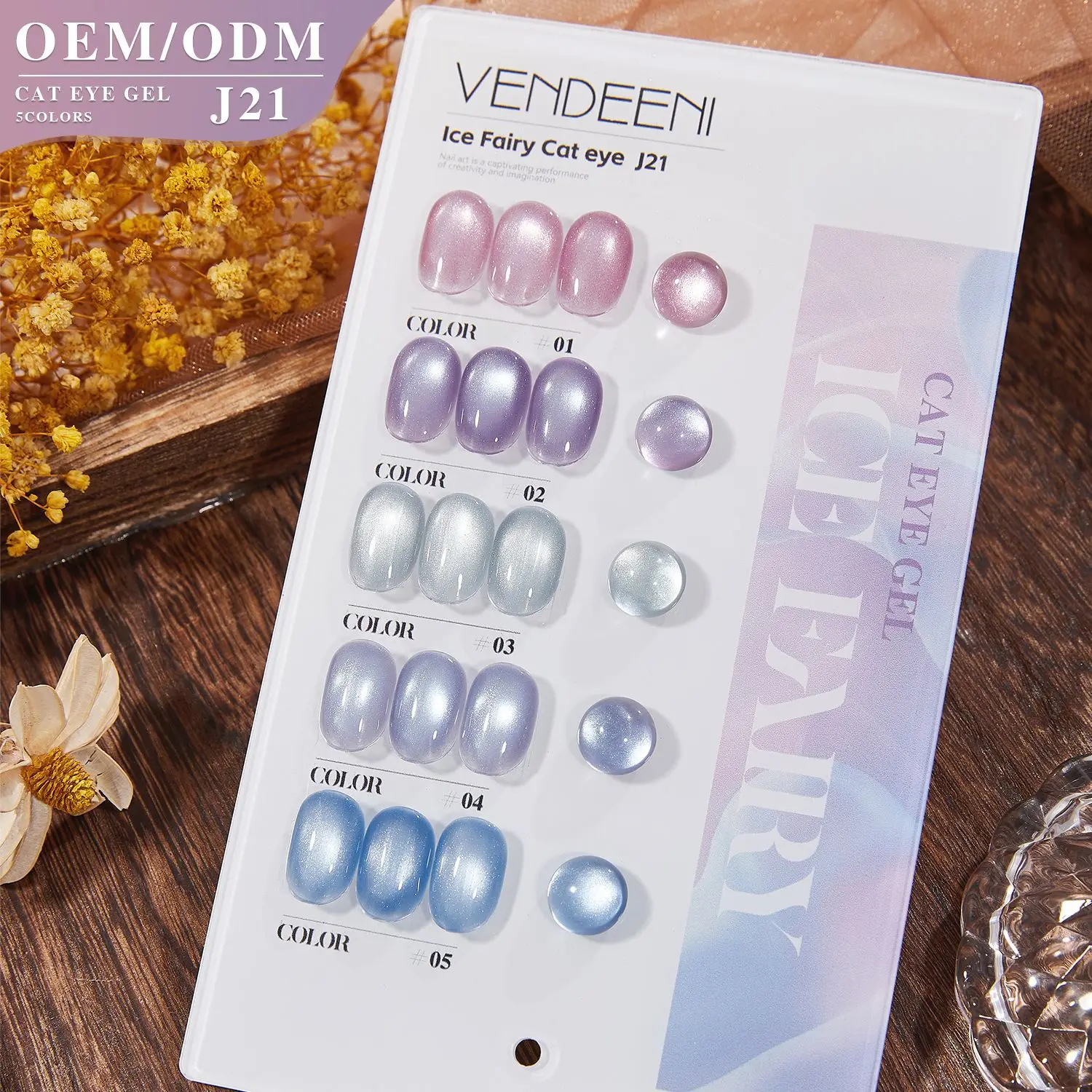 

Vendeeni 5 Colors Purple Crystal Cat Eye Gel Nail Polish Set Magnetic UV Soak Off Gel Varnish Lavender Cat Eye Gel With Display