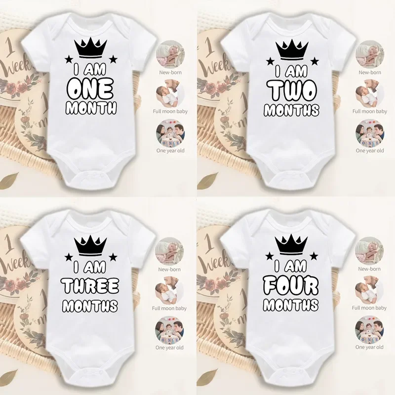 

Cotton Newborn Baby Clothes Customize Milestone Costume Baby Boy Cute 0-12 Month Printed Monthly Milestone Romper for Photoshoot