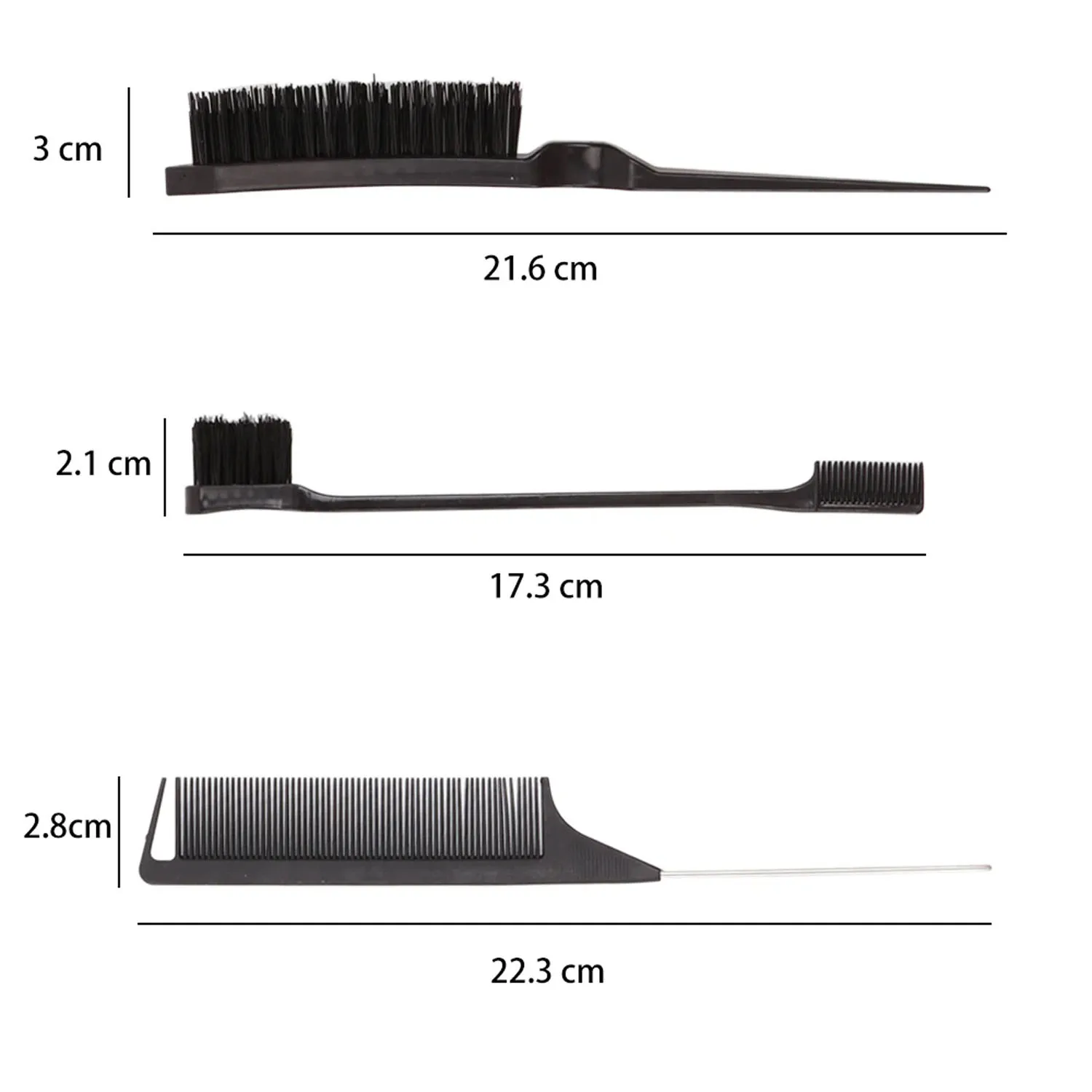 3Pcs Hair Styling Tools Edge Brush Rat Tail Comb Bristle Triple Row Styling Comb For Hair Styling Separating Combing & Coloring