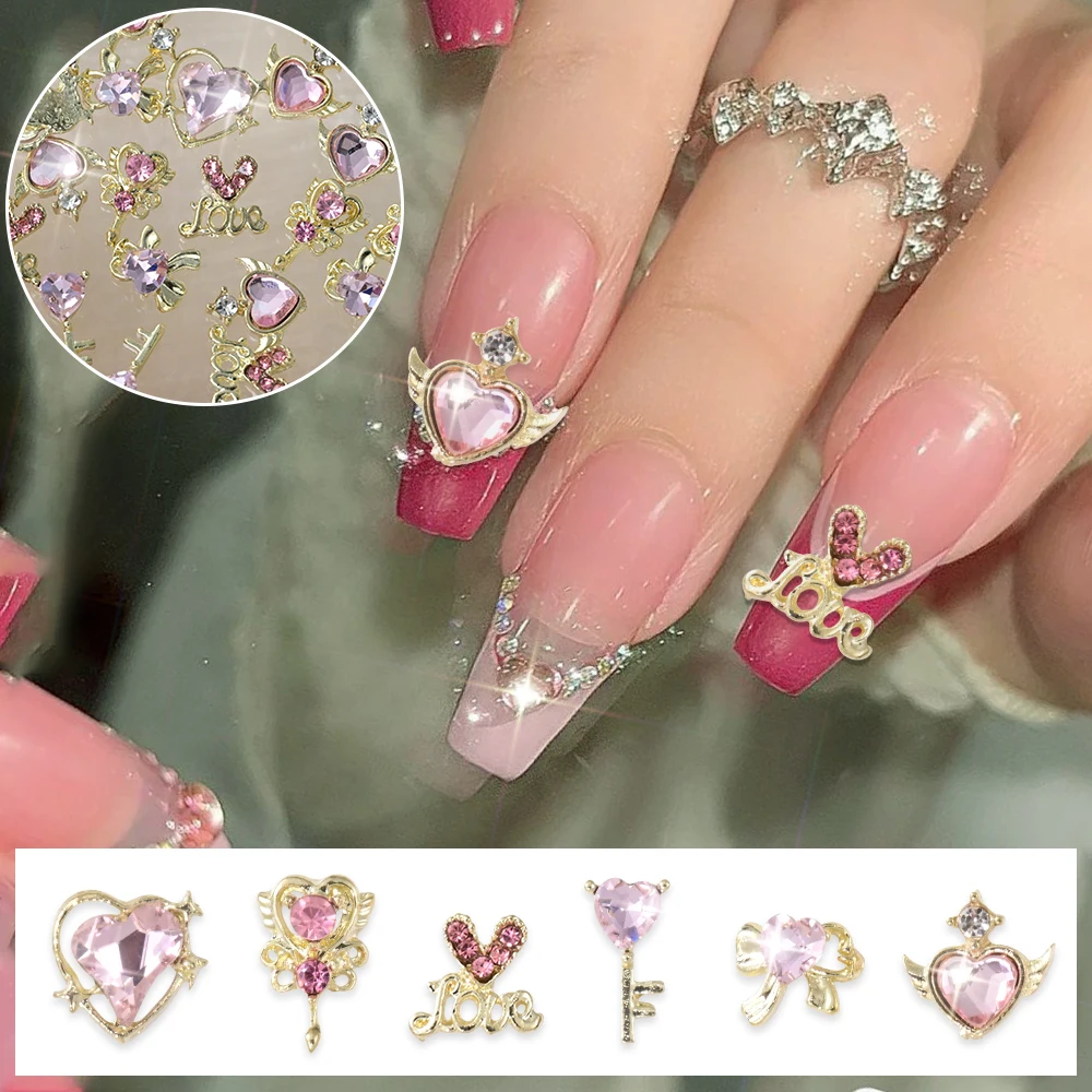 30 Stück 3D Rosa Herz Strasssteine Nageldekoration Valentinstag Nagelcharms 'Liebe' Edelsteine für Acrylnägel DIY Nagelzubehör