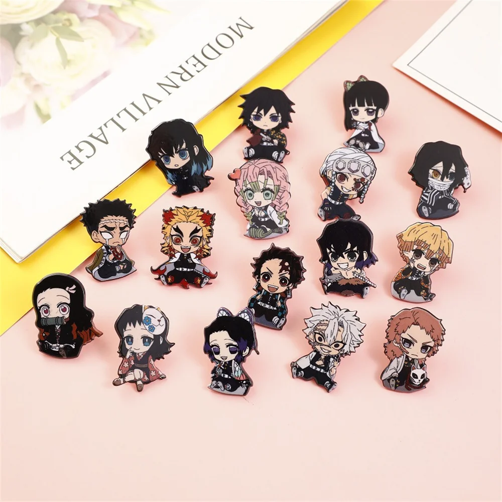 Wholesale Demons Slayer Anime Role Brooch Acrylic DIY Decorative Pins for Women Man Birthday Present Kids Toy Brooch