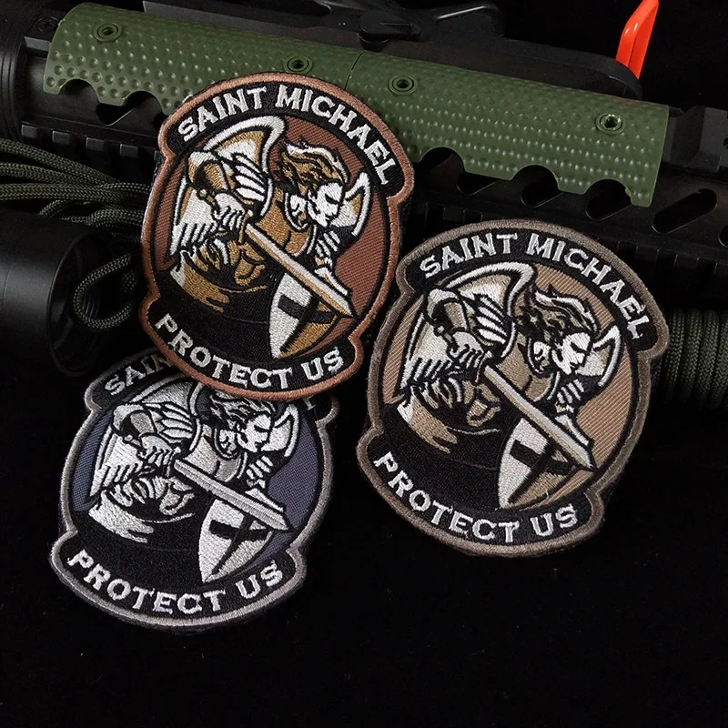 3D PVC Embroidered Armband Morale Stickers Saint Michael Uses Archangel Reflective Hook and Loop Patches, Tactical Badges