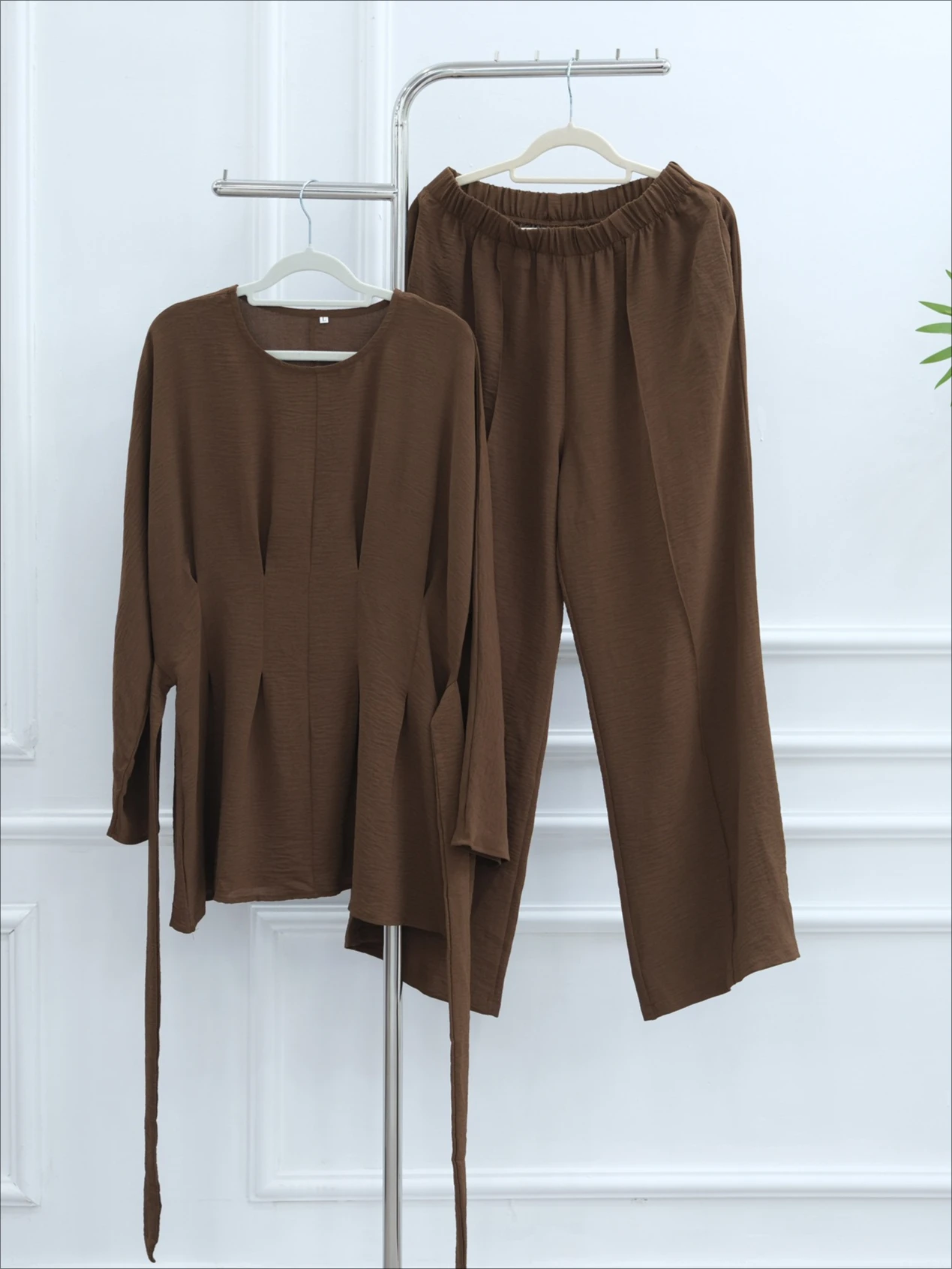 Eid Frauen 2-teiliges Set Schnürhemd Gerade Hose Muslimische Sets Ramadan Dubai Elegante Musulman Ensembles Arabische Lange Hose Marokko