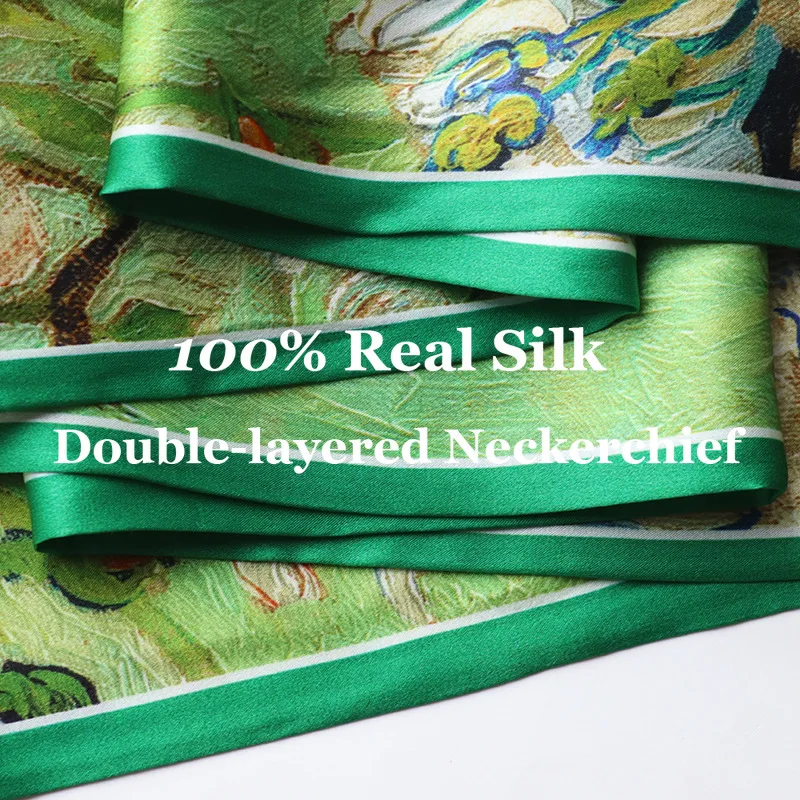 

100% Real Mulberry Silk Scarf Women Print Double Layer Scarf Hairband Luxury Neckerchief Hair Bag Narrow Long Slender Ribbon Tie