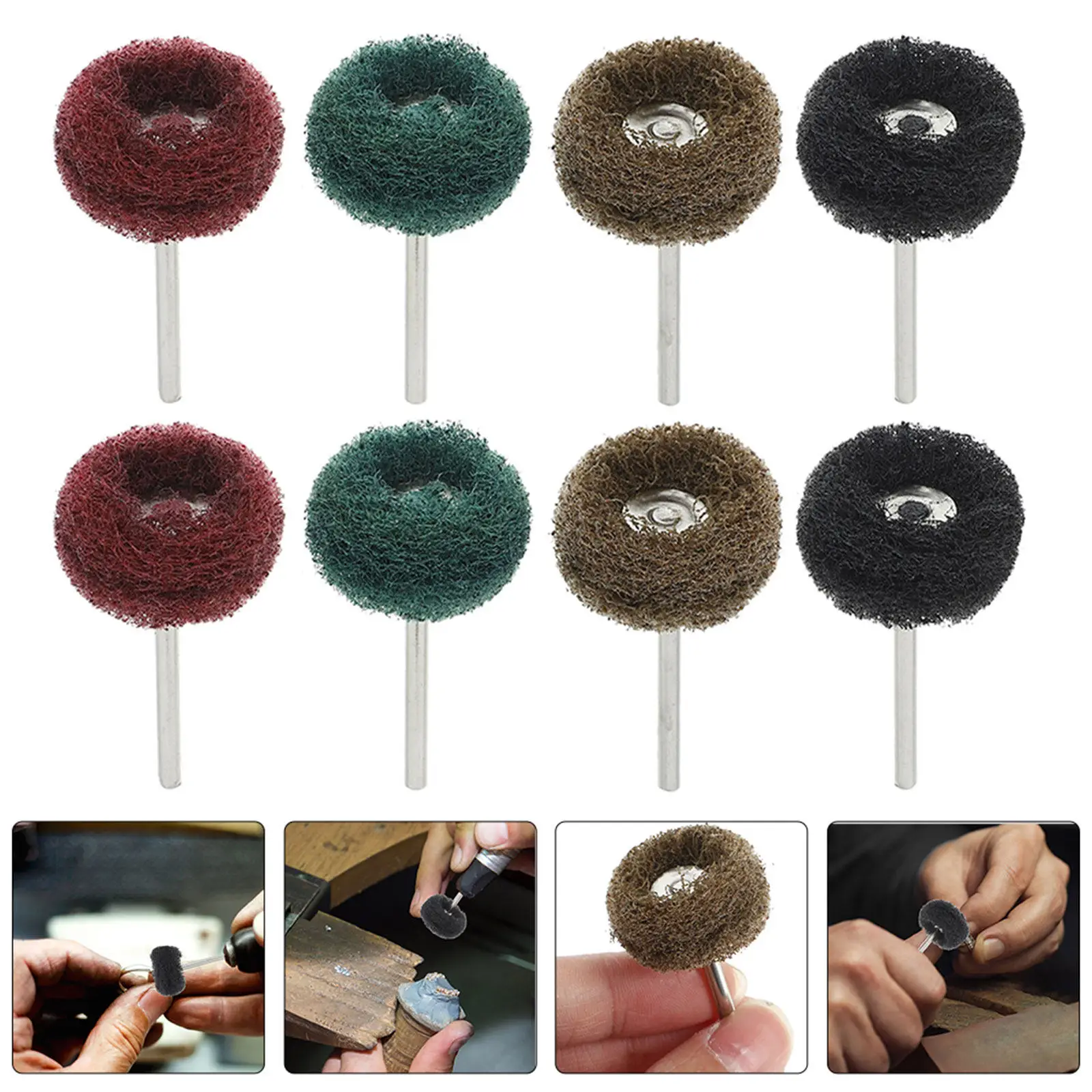 24Pcs Drill Polishing Disc Refill Nylon Fiber Scouring Pad 3Mm Shaft Abrasive Polishing Wheel for Rotary Tool Metal Plastic