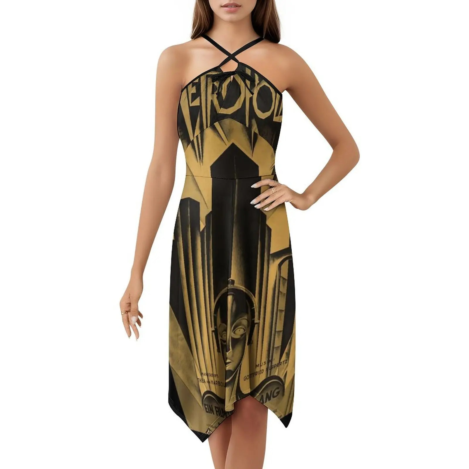 متروبوليس فريتز لانج 1926-ملصق الفيلم العتيق B&W فستان بفتحة عنق على شكل قلب فستان أنيق للحفلات الصيفية للنساء متروبوليس #5