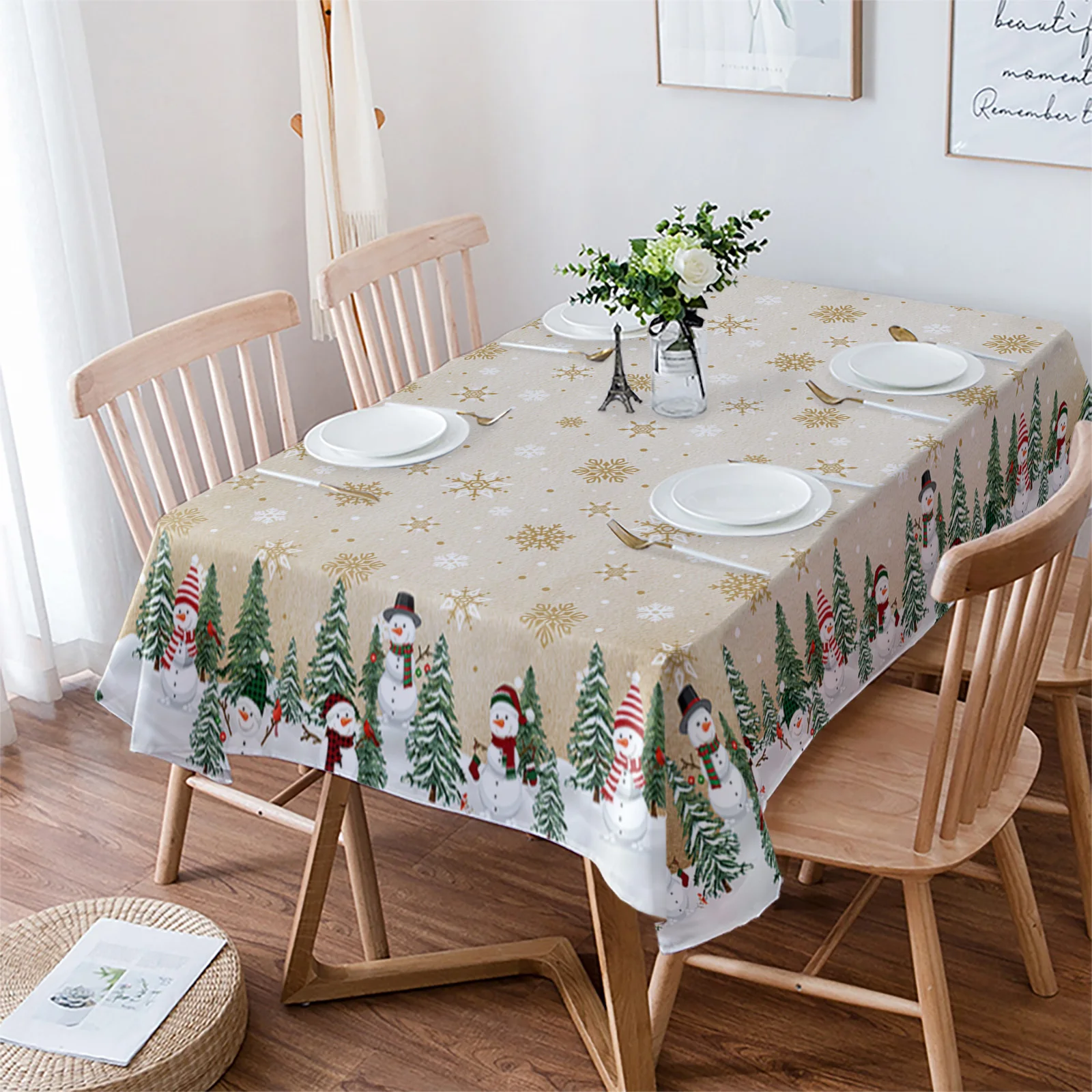 

Christmas Tablecloth Snowman Christmas Tree Tablecloth Waterproof Dining Table Rectangular Round Home Kitchen Decoration