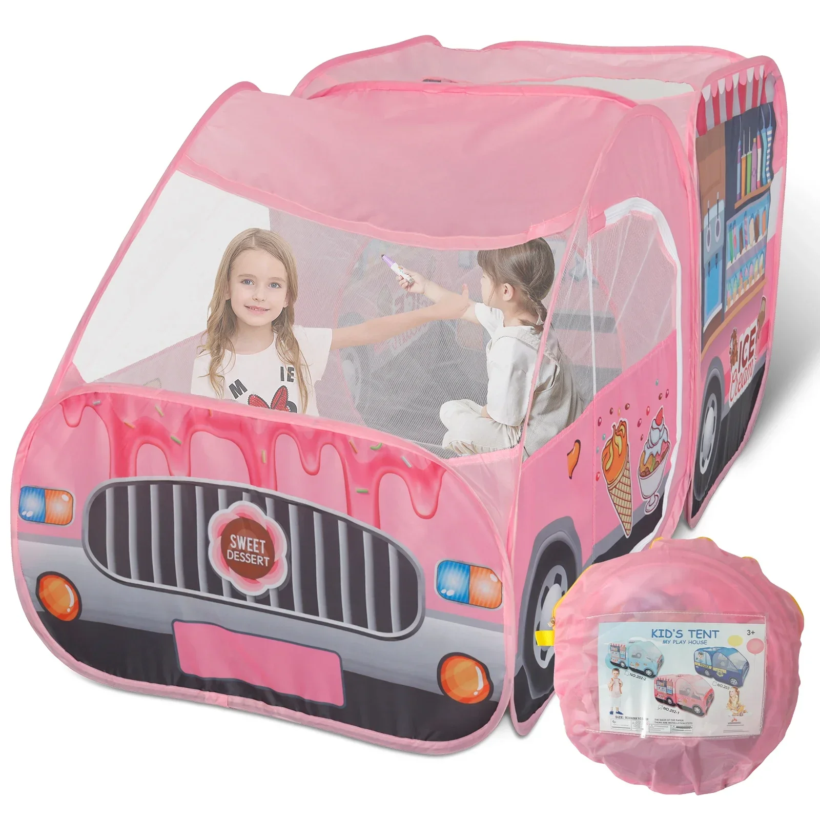 Tenda da gioco per camion da cibo per bambini con custodia, tende per auto da gelato per auto da polizia pop-up Tenda per bambini portatile Giocattolo pieghevole per giochi di ruolo