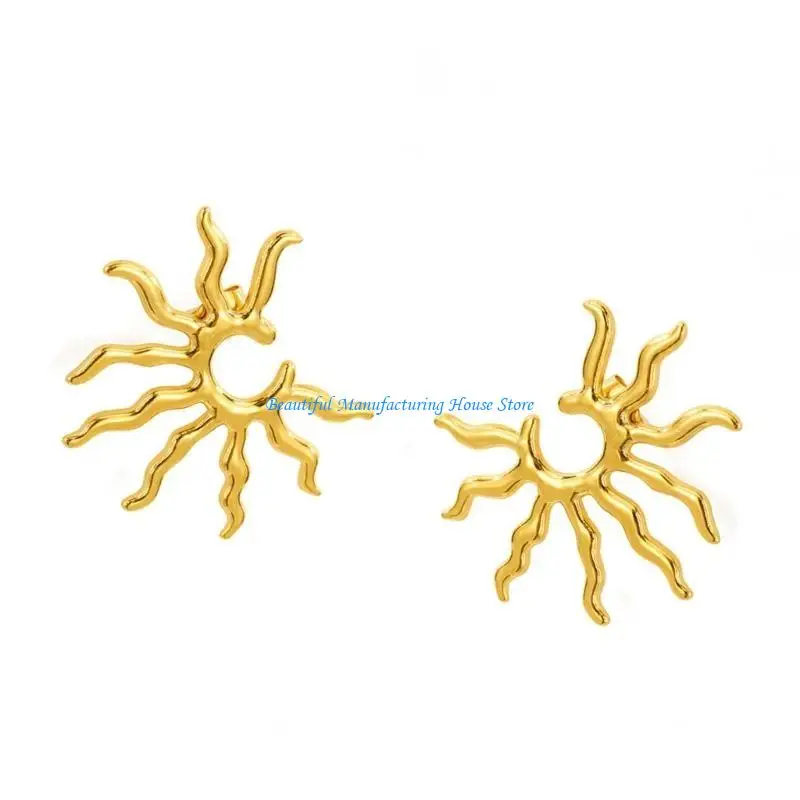 

E56A Gold Vintage Styles Sunbursts Earrings Portable Geometric Dangle Earrings for Trendy Women Party Fashion Accessories
