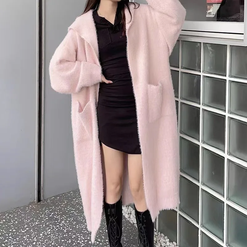 2023 New Women Cardigans Coat V-Neck Furry Sweater Open Stitch Women Beige Cape Vintage Knitted Cardigan Women Autumn Tops