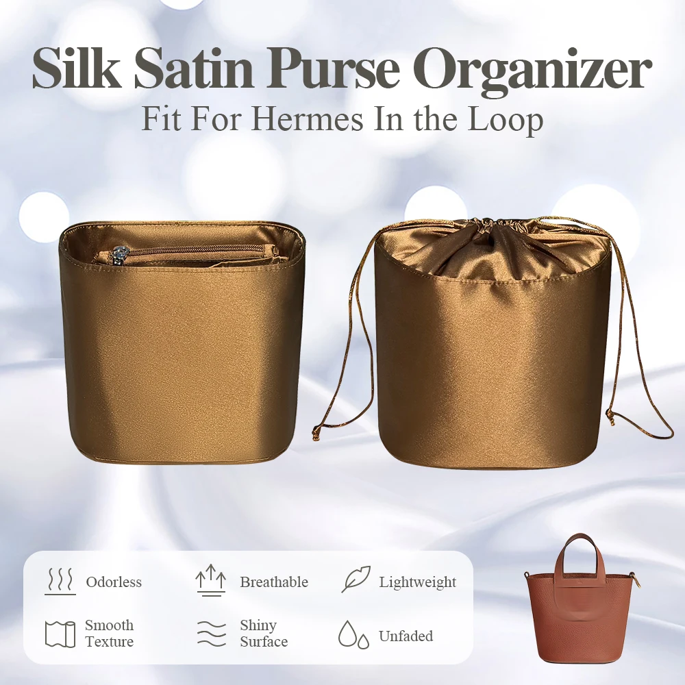 

Silk Satin Purse Organizer Insert Fit for Hermes In the Loop Bucket Bag Inner Liner Bag Drawstring Storage Inside Bag In Bag