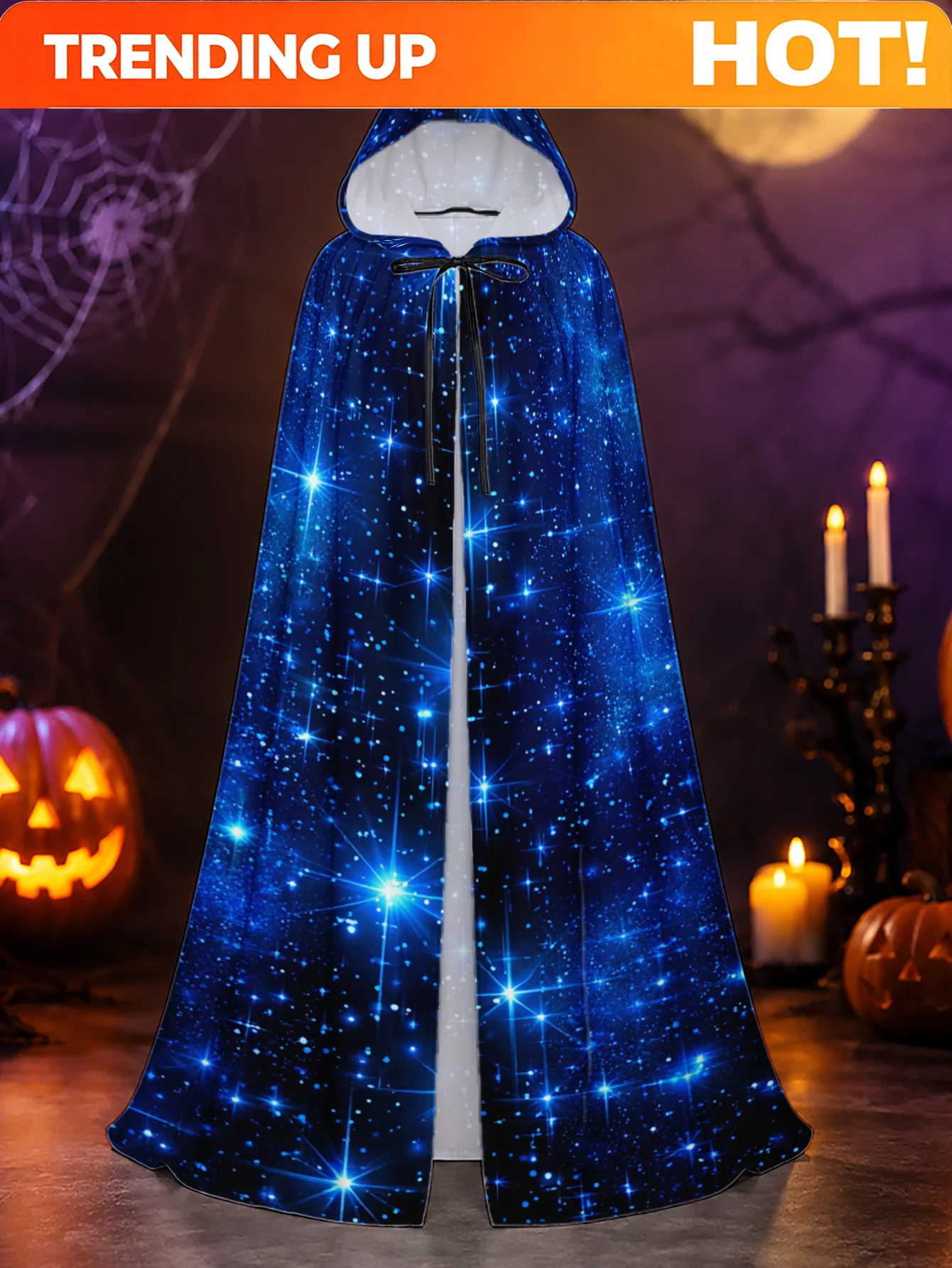 Customization 1pc, Unisex Hooded Cloak With Starry Night Sky Design, Adult Polyester Robe For Halloween Ghost Roleplay, Christma