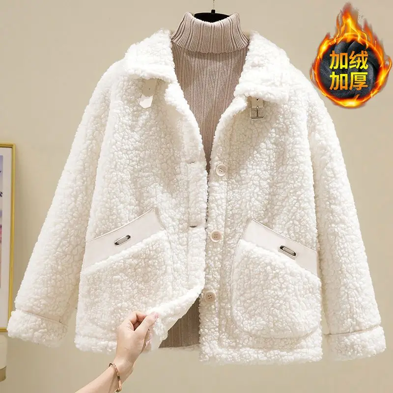 

Autumn Winter Women Lambwool Coat Korean Wild Cardigans Female Thicken Warm Fur Jacket Casual Loose Granular Velvet Outwear