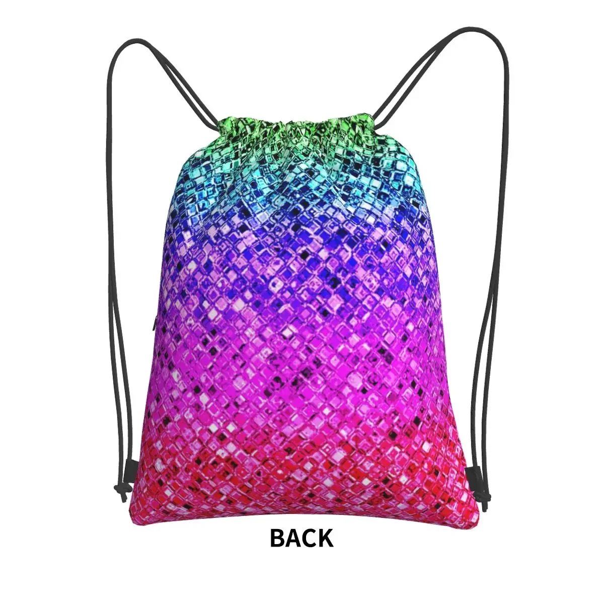 Colorful Rainbow Glam Glitter Artwork Portable Backpacks Drawstring Bag Multi-function Sundries Bags For Travel Sport Man Woman