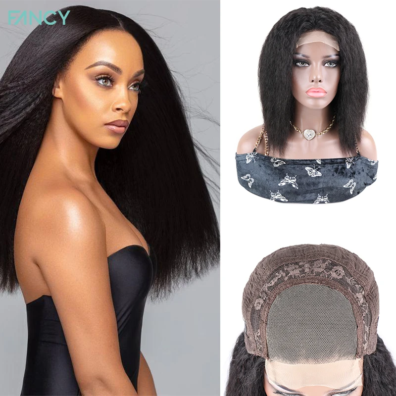 

Fancy Lace Closure Afro Kinky Straight Hair Wig Brazilian Yaki Afro Kinky Straight Lace Front Human Hair Wigs For Black Women